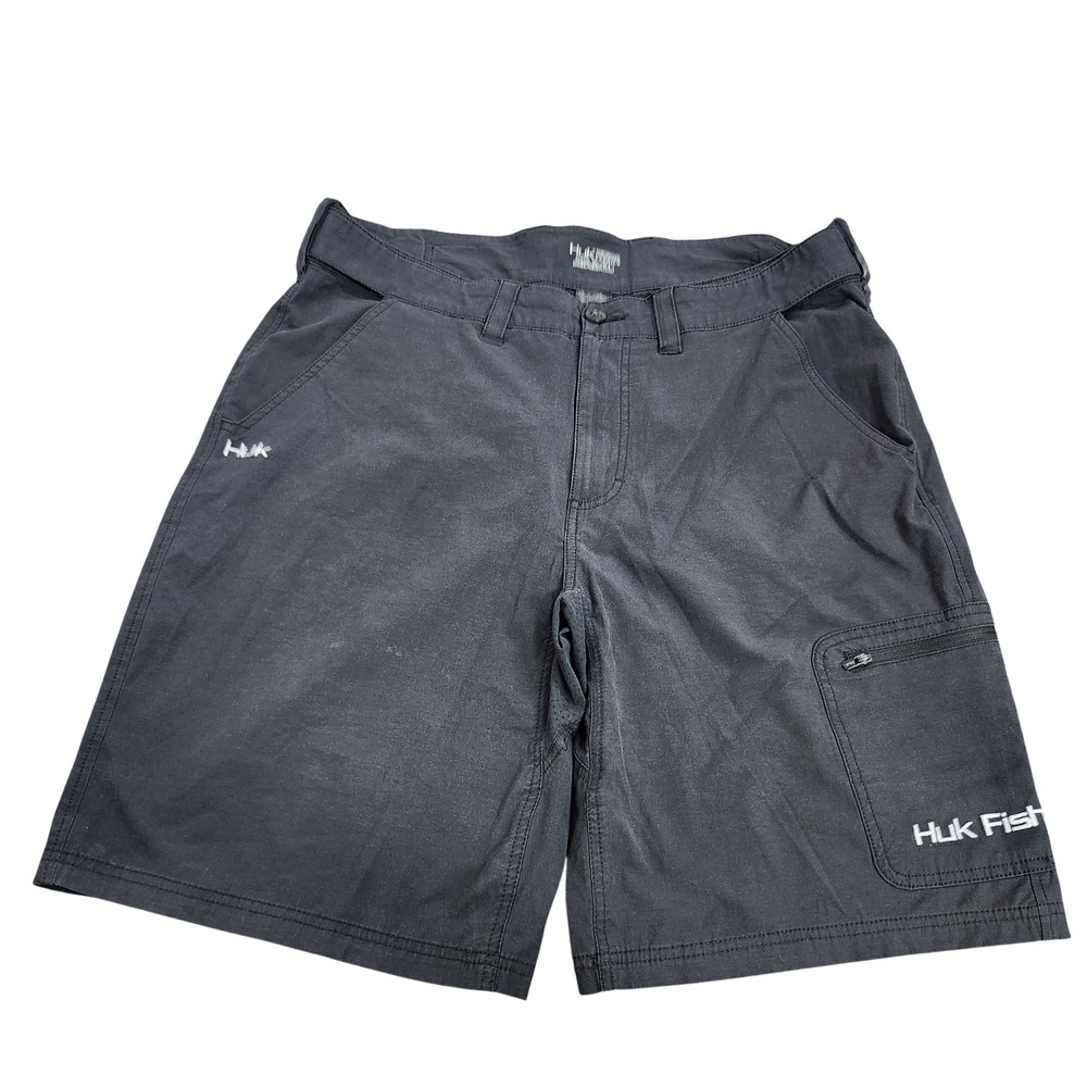 Huk Fishing Shorts Mens XL Black 10 Inseam Twill Quick Dry Stretch Pockets